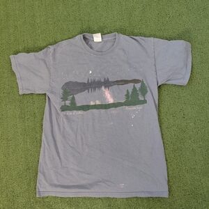 VINTAGE Sit Back & Relax Raquette Lake New York Nature Scenic Periwinkle T Shirt